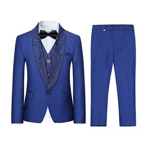 Sliktaa 3 Teilige Klassische Slim-Fit Hochzeits Jerseyjacke Hose und Weste Für Jungen(Blau 10 Jahre)
