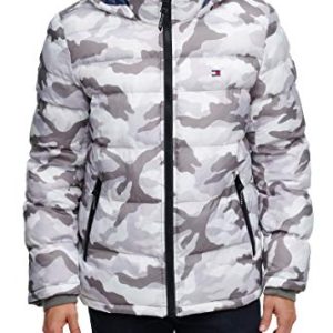 Tommy Hilfiger Herren Pufferjacke mit Kapuze Daunenalternative Mantel, Weiß, Camouflage, XL