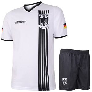 Deutschland Trikot Set Heim - Streifen Schwarz Weiß - Kinder und Erwachsene - Jungen - Fußball Trikot - Fussball Geschenke - Sport t shirt - Sportbekleidung - Größe 152