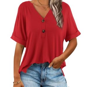 Beluring Shirt Damen Sommer Kurzarm Oberteile Elegant Kleidung Blusenhemd Rot M