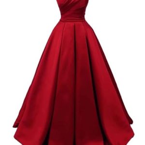 TANPAUL Damen Satin A-Linie Abendkleider Schulterfrei Lang Prinzessin Abschlussballkleid Rot 54