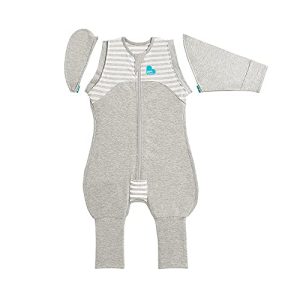 Love To Dream Baby Übergang Puckanzug mit Beinen, idealer Stoff für moderate Temperaturen (20-24°C), Groß (8,5-11 kg), patentiertes abnehmbares Flügel Design, Schlafanzug Baby, Grau
