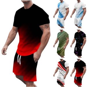 XINYUNZU Trainingsanzug Herren Jogginganzug Kurzarm Sportanzug Freizeitanzug 2 Teiler Casual Outfit Sommer Kurze Hosen + T Shirt Tracksuit Sport Set Hausanzug Männer Sport Kleidung Warehouse Rot M