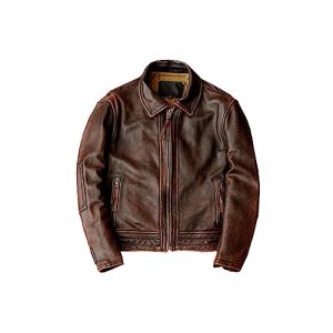 ZouoYYii Herren-Lederjacke, Vintage-Motorradjacken Für Herren, Rindsledermantel, Männliche Biker-Kleidung