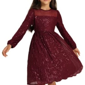 Mädchen Kleider Prinzessin Festliches 116 Kinderkleid 122 Pailletten Party Weihnachten Hochzeit Geburtstag Ballkleid Blumenmädchen Langarm Elegant A-line Crew Neck Rot 6-7 Jahre