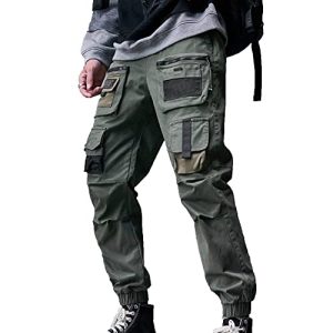 XYXIONGMAO Lose Overalls mit mehreren Taschen, lässige Funktionshose, Cargo-Jogger, Techwear, Harems-Hip-Hop-Hose für Herren, Schwarz, Groß