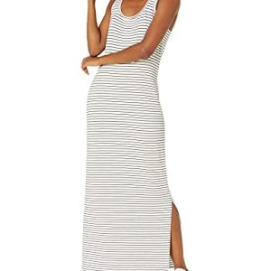 Amazon Essentials Damen Superweich Frottee Racerback-Maxikleid (Früher Daily Ritual), Schwarz Weiß Thin Stripe, L