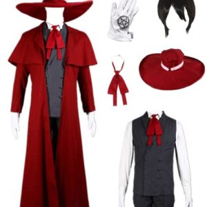 MANMICOS US-Größe Anime Alucard Cosplay Kostüm, rote Herrenbekleidung, großer Hut, Anzug (XX-Large)