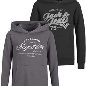 JACK & JONES Junior Kinder Hoodie Set - Größe 128 bis 176 - Kapuzen-Pullover für Kids - Pulli im Mehrfach-Pack mit verschiedenen Motiven und Farben (Jr Doppelmix 10 (Bar Asph/Bar Black 75, 164))
