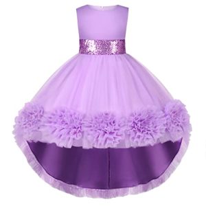 BUNNY LULU Mädchen Kleid mit schräger Schulter, Brautjungfer, Hochzeit, Prinzessin, Kinder, Schleife, Geburtstagsball, Party, Show, Abend, Lavendel.