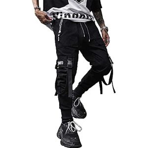 XYXIONGMAO Herren-Jogginghose, Techwear, Hip-Hop Haremshose, Streetwear, taktische Trainingshose, schwarz, Groß