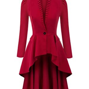 SCARLET DARKNESS Damen Lange Mäntel für Herbst Winter 50er Elegant Retro High Low Weihnachten Party Smoking Jacke Rot L