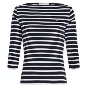 Tommy Hilfiger Damen Langarmshirt Slim U-Boot-Ausschnitt, Mehrfarbig (Breton Desert Sky/Ecru), XXL
