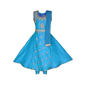 Ashwini Salwar-Anzug für Mädchen mit Stickerei, indische ethnische Kinderkleidung, bestickter SalwarSuit, himmelblau, 4-5 Jahre