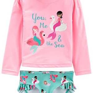 Simple Joys by Carter's Baby-Mädchen 2-Piece Assorted Rashguard-Set, Aquagrün Schwan/Rosa Meerjungfrau, 5 Jahre
