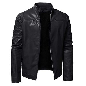 YUDATPG Herren Kunstlederjacke PU Motorrad Bomber Slim Fit Soft Touch Klassischer Stehkragen Lässiger Reißverschluss Mantel Dicker Warm Winddicht Thermo Windbreaker Plüsch, Schwarz , M
