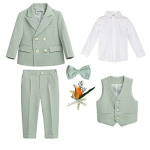 GUOCU 4/5/6 TLG Jungen Anzug Set,Kleine Jungen Frühling Formeller Kleidung Set Kinder Smoking Gentleman Outfits Festliche Hochzeit Anzüge Party Taufe Zweireihiger Kinderanzug Bekleidungsset 2-3 Jahre