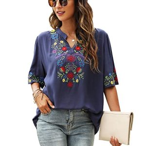 Vakakado Damen Boho Floral Stickerei Tops Traditionelle mexikanische Bauernbluse Sommer Hippie für Frauen, 323-Gy, XX-Large
