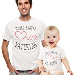 Vatertagsgeschenk Unser erster Vatertag Baby Body und T-Shirt Set Baby Papa Body Weiß 0-3 Monate/Shirt Weiß M