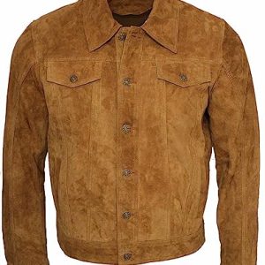 Infinity Herren Trucker Bräunen Ziegenvelours Leder Hemd Jeans Jacke XL