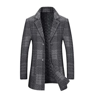 Herbst Winter Herren Casual Lange Wollmischungen Mantel Männliche Mode Business Trenchjacke Plaid Windbreaker, grau, XL