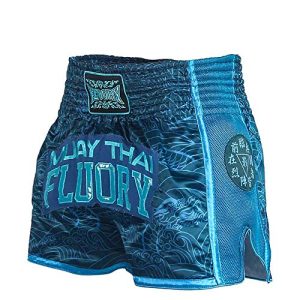 FLUORY Muay Thai Shorts, reißfeste Box-Shorts, MMA Fight Kick Kleidung für Männer Frauen Kinder Kampfsport Training Grappling-Dunkelblau-XL