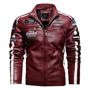 CSRP Herren Vintage Motorrad Jacke Herren Mode Neue Biker Lederjacke Männliche Stickerei Bomber Jacke Winter Pu Mantel-KH188Red,XL
