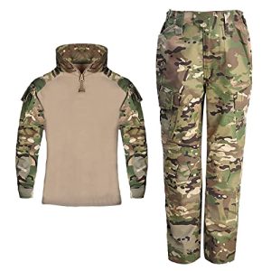 YiLianDa Kinder Frösche T-Shirt Militärhose Sets Tarnung Airsoft Taktisch Militär Langarm Camo Armee Top + BW Feldhose Outdoor Camping Uniform Junge Mädchen CP 140