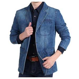 KPILP Herren Jeans-Jacke Vintage Sweatjacke Denim Anzugjacken Blazer Freizeitjacke Jeanssakko Übergangs-Jacke Men Cowboy Suit Jacket Coats
