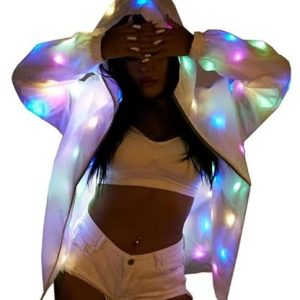 YONIYOWO Rave-Jacke für Damen und Herren, LED-Beleuchtung, für Erwachsene, Kinder, Tanzparty, Kostüm, Club, leuchtende Kleidung für Weihnachten, Halloween, Jacke, Mittel