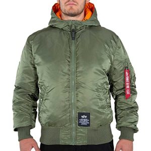 ALPHA INDUSTRIES Herren Hooded Puffer FD Rev Bomberjacke, Sage/Orange, Large