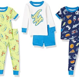Amazon Essentials Jungen Eng anliegende Baumwoll-Schlafanzüge (Früher Spotted Zebra), 3er-Pack, Game Time, 9 Jahre