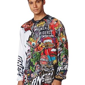 O'NEAL | Motocross Langarm-Shirt | MX Enduro Motorrad | Schnell trocknendes und leichtes Performance-Material, kragenloses Design | Mayhem Jersey Crank | Erwachsene | Schwarz Multi | Größe L