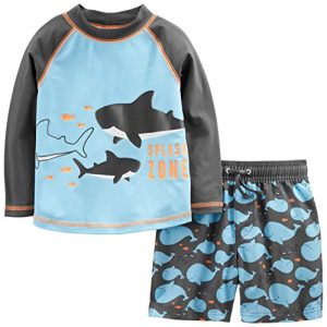 Simple Joys by Carter's Baby Jungen Swimsuit Trunk and Rashguard Rash-Guard-Set, Himmelblau Wale/Schwarz, 4 Jahre