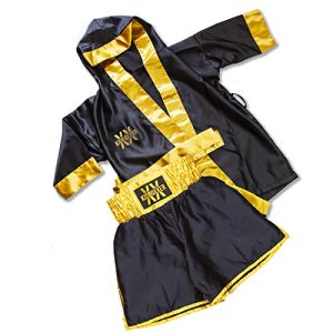 kidboXXer Baby & Kids Box-Set mit Kurz- und Bademantel, leicht, Satin, Alter 12 Monate - 14 Jahre, Schwarz / Gold, 2-4 Jahre