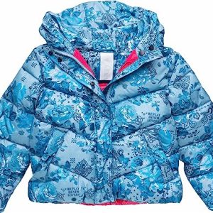 Replay Mädchen Jacke Winterjacke mit Kapuze, All Over Blue/ Sky Blue 010 (Blau), 12 Jahre