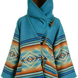 Aksah Fashion S Damen Yellowstone Beth Dutton Jacke Fleece Blau Kapuze Kelly Reilly Poncho Mantel, blau, 36