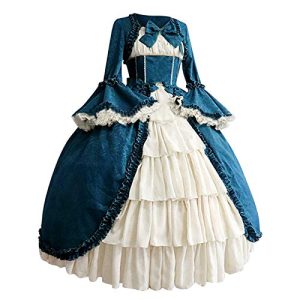 Briskorry Damen Mittelalter Gothic Kleid mit Spitze Viktorianisches Rokoko Abendkleider Cosplay Partykleid Tanzparty Ballkleid Retro Freizeitkleider Faltenrock Maxikleider