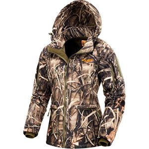 NEW VIEW Jagdjacke für Damen, geräuschlose, wasserabweisende Jagdjacken, Camouflage-Kapuzenjacke, 4.0 Camo Blätter, X-Large