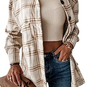 HVEPUO Bluse Damen Hemdjacke Oberteile Elegant Blusen Longbluse Flanellhemd Hemd Karohemd Blusenshirt Holzfällerhemd Hemdbluse Karobluse Kleidung Braun XXL