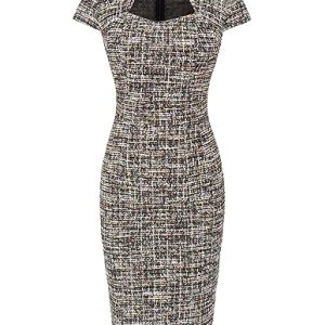 GRACE KARIN Damen Gorgeous Work Bleistift Kleid Cap Sleeve Sexy Bodycon Kleid, Schwarz (kariert), X-Groß