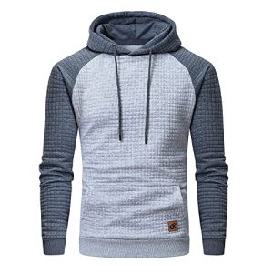 YuKaiChen Herren Kapuzenpullover Casual Langarm Karierten Kordelzug Jacquard Hooded Sweat mit Fleece Innenseite Hellgrau/Grau L