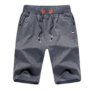 ZOXOZ Kurze Hosen Herren Shorts Sommer Jogginghose Kurz Baumwolle Gym Sweat Sport Fitness Shorts mit Reißverschluss Elastische Taille Grau L