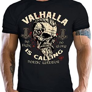 Herren T-Shirt für Wikinger Nordmann Keltic Fans: Nordic Warrior der nordischen Mythologie schwarz