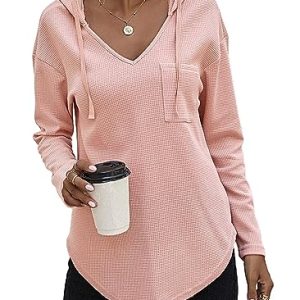 Tanmolo Kapuzenpullover Damen Baumwolle Hoodie Pullover Sweatshirt Langarm Tops Casual Oberteile Hellrosa, L