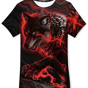 NEWISTAR Kurzarm Tshirt Jungen 3D-Druck Wolf Grafik T-Shirt Rundhals-Sommerhemd Tops Kinder Kleidung 9-12 Jahre