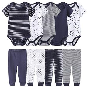 Chamie Baby Bodys Kurzarm Hose Bekleidungsset für Neugeborene Jungen und Mädchen Baumwolle Marineblau 0-3 Monate