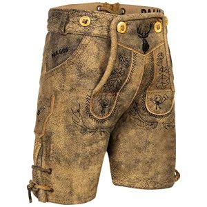 PAULGOS Kinder Trachten Lederhose + Träger, Echtes Leder, Kurz KK2 - Echtes Leder - in 2 Farben erhältlich -Größe 86-164 (104, Sandbraun)