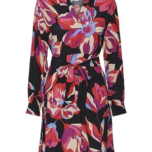 Y.A.S Damen YASFIMA LS Dress S. NOOS Hemdkleid, Black/AOP:Flower Print, Small