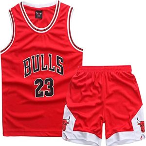 DaceStar Basketball Kinder Trikot 2 Stücke,Jungen Basketball Trikot Kinder,Rot Basketball Kleidung Kinder,Basketball Kinder Kleidung Jungs,Basketball Jersey + Basketball Shorts Kinder(M)